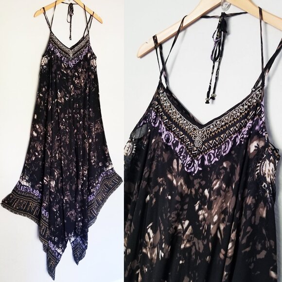 Free People Wild Divine Maxi Dress Size M Silver Beaded Asymmetric Hem Boho $168 - Picture 2 of 16